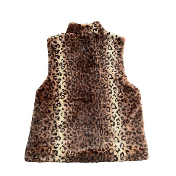 Cejon Brown Leopard Animal Print Faux Fur Sleeveless Zip Vest Jacket Women Sz M - Picture 8 of 14